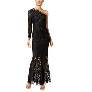 Fame and Partners One Shoulder Black Lace Gown 4